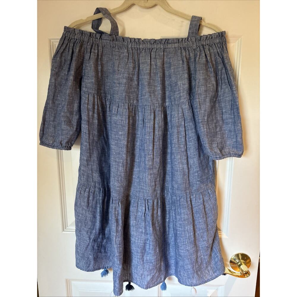 Vineyard Vines Linen Chambray blue Tiered Tassel Dress Coverup Beachy XS New